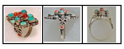 Large Tibetan Coral and Turquoise Ring (Nepal)