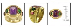 18k Yellow Gold Amethyst and Tourmaline Ring