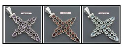 .925 Sterling Silver Multi-gemstone Cross Pendant (India)