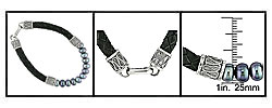Sterling Silver Black Pearl and Leather Bracelet (7-7.5 mm)