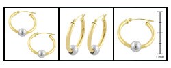 14k Yellow Gold Hoop and White Gold Ball Earrings