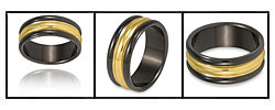 Gold and Black-plated Polished Titanium Ring