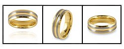 Beveled Edge Grooved Goldplated Tungsten Ring