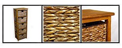 Walnut Frame Compact  Wicker Basket Storage Shelf