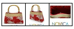 Cotton and Rattan 'Crimson Ferns' Handbag (Thailand)