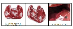 Cotton 'Crimson Palm' Handbag (Thailand)