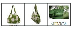 Cotton 'Floating on Green' Shoulder Bag (Thailand)