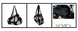 Cotton 'Floating on Black' Shoulder Bag (Thailand)