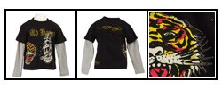 Ed Hardy Boy's Tiger and Pirate Print Shirt