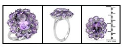 Sterling Silver Amethyst Oval and Squares Ring