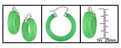 Sterilng Silver Green Jade Hoop Earrings