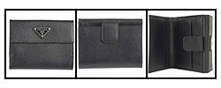 Prada Black Saffiano Oro Leather French Wallet