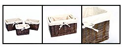 Wicker Beige Fabric Liner Storage Basket (Set of 3)