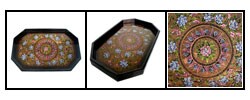 Hand-etched Floral Design Lacquer Tray