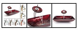 Kraus Galaxy Red Rectangular Glass Sink and Waterfall Faucet