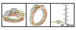 10k Tri-color Gold 1/3ct TDW Stacking Heart Ring Set (I-J, I2-I3)