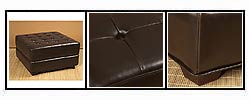 Button-tufted Dark Brown Leather Ottoman