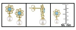 10k Gold Akoya Pearl and Blue Topaz Earrings
