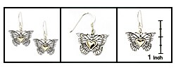 14-kt. Butterfly Heart and Silver Earrings