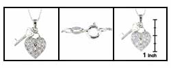 Sterling Silver CZ Heart & Key Pendant