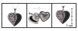 Silver Marcasite and Onyx Locket Heart Pendant