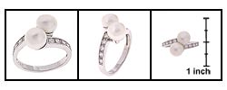 Sterling Silver By-pass Freshwater Cultured Pearl CZ Ring