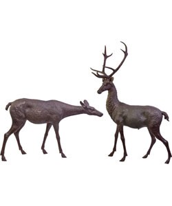 Set of Two Bronze Deer Statues