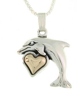 14-kt Gold & Sterling Silver Dolphin Pendant