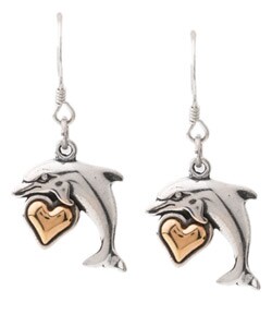 14-kt. Gold/Sterling Silver Dolphin Earrings