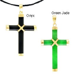 14k Gold Onyx or Jade Cross Pendant