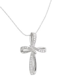 14k White Gold 1/4ct Diamond Cross Pendant