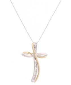 14k Two-tone Gold 1/4ct TDW Diamond Cross Pendant