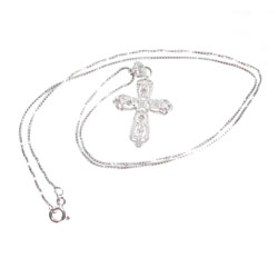 Sterling Silver CZ Cross Necklace