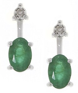 14k White Gold Emerald Diamond Earrings