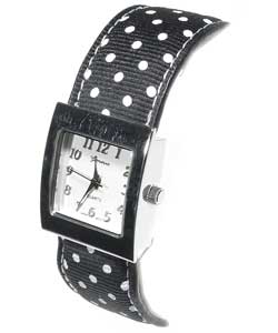 Geneva Women's Fabric Polka-dot Bangle Watch