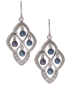 Sterling Silver Black Pearl CZ Earrings