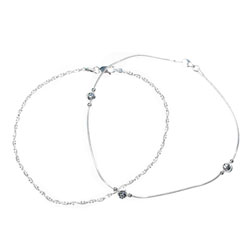 Sterling Silver Swirl and Bead Anklet Set