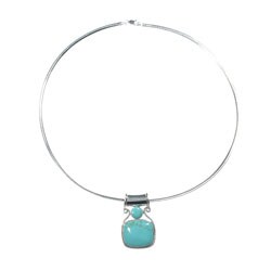 Sterling Silver Turquoise Pendant w/ Omega Chain