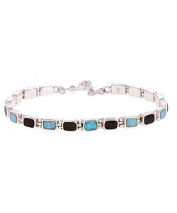 Sterling Silver Black Onyx and Opal Bracelet