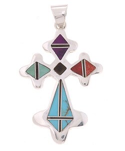 Sterling Silver Turquoise Coral Cross