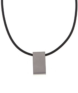 Stainless Steel and Black Cord Rectangle Pendant