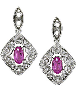 14-kt. White Gold 1/10-ct Diamond Pink Sapphire Earrings