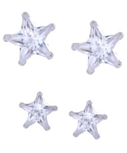 Sterling Silver Star CZ Earring Set (2 pair)