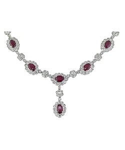 18k White Gold 7.7ct Diamond Ruby Drop Necklace