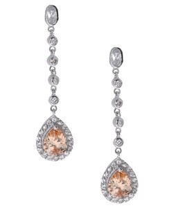 Sterling Silver Pear Shape Teardrop Champagne CZ Drop Earrings