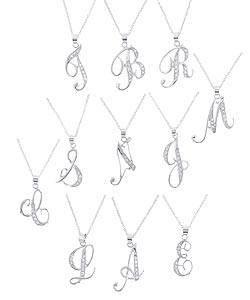 Sterling Silver Cubic Zirconia Script Initial Necklace