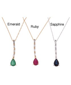 14k Pear Shape Gemstone and Diamond Pendant