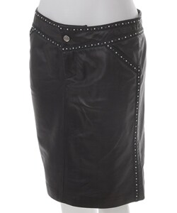 Versace Jeans Couture Beaded Black Leather Skirt