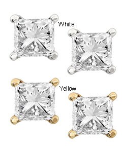 14k Gold 3/4ct TDW Princess-cut Traditional Diamond Stud Earrings (H-I, I1-I2)