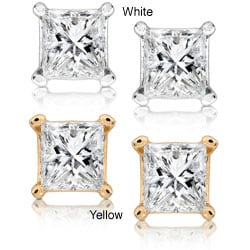 14k Gold 1ct TDW Princess-cut Diamond Stud Earrings (H-I, I1-I2)